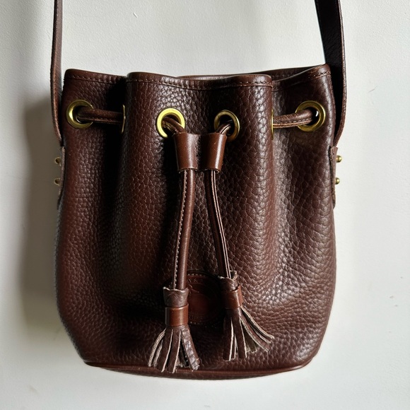 Dooney & Bourke Pebbled Brown Leather Drawstring Bucket Bag - Picture 1 of 16